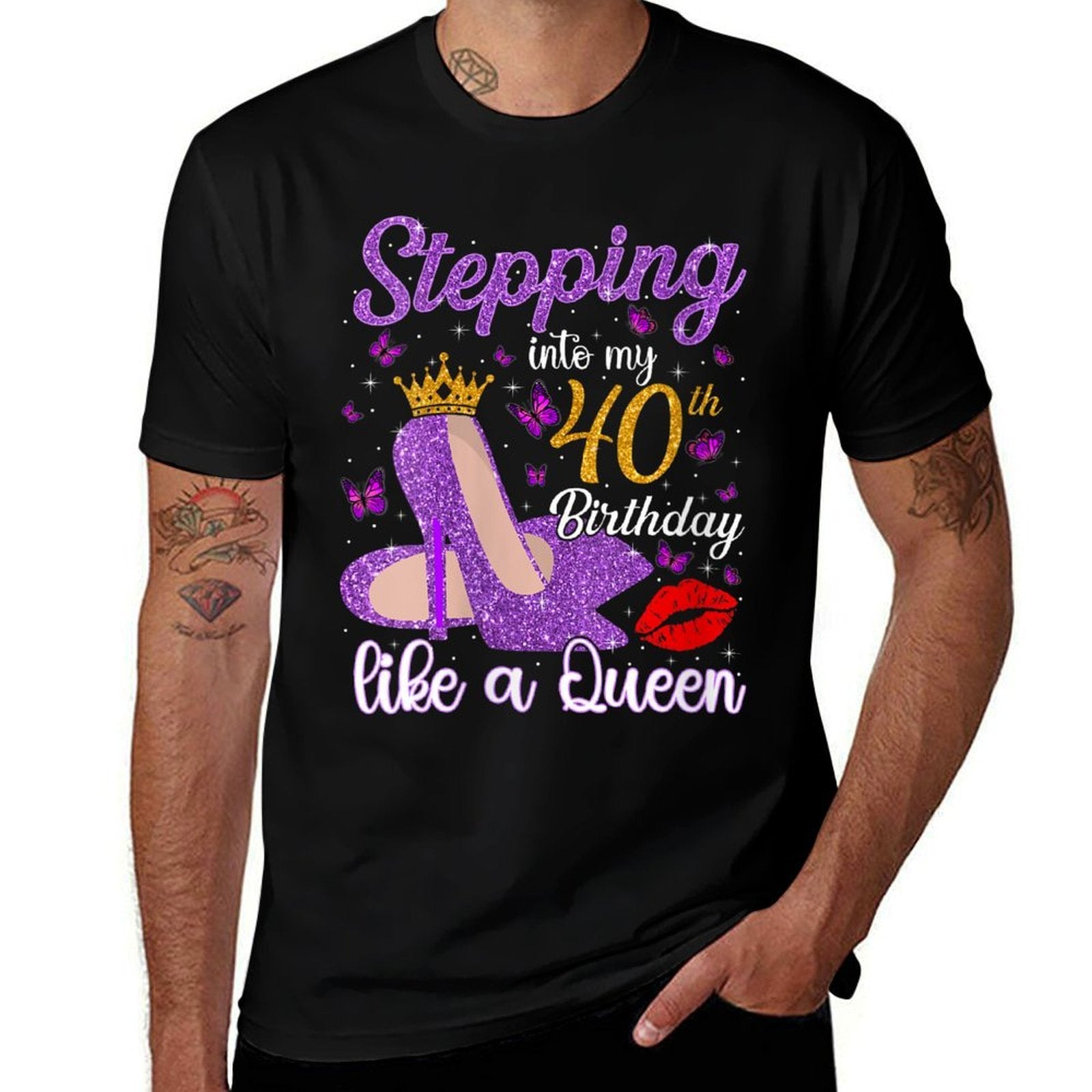 Womens Stepping Into My 40th Birthday Gifts For Women 40 Year Old  Rolled Sleeves T-Shirt