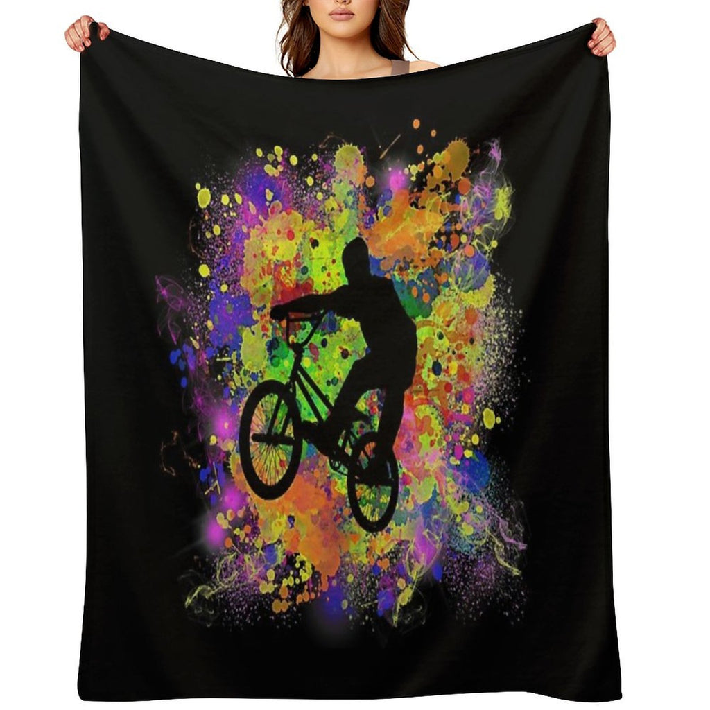 Extreme Sports BMX Bike Coloured Splash Illustration Wrinkle-free Throw Blanket