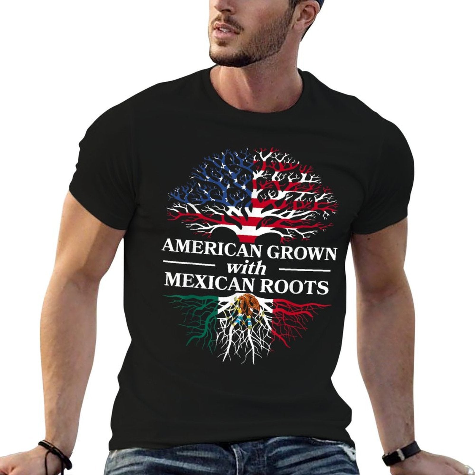 American Grown Mexican Roots Mexico Country Lover Proud Us  Moisture-wicking T-Shirt