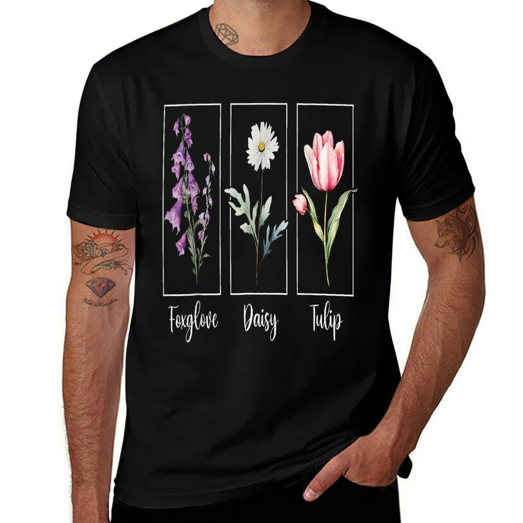 Subtle Floral Foxglove Daisy Tulip Flowers Women  Summer-ready Fabric T-Shirt