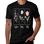 Subtle Floral Foxglove Daisy Tulip Flowers Women  Summer-ready Fabric T-Shirt