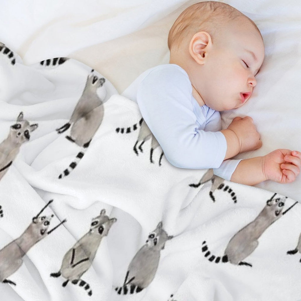 Raccoon Pattern Plush Throw Blanket