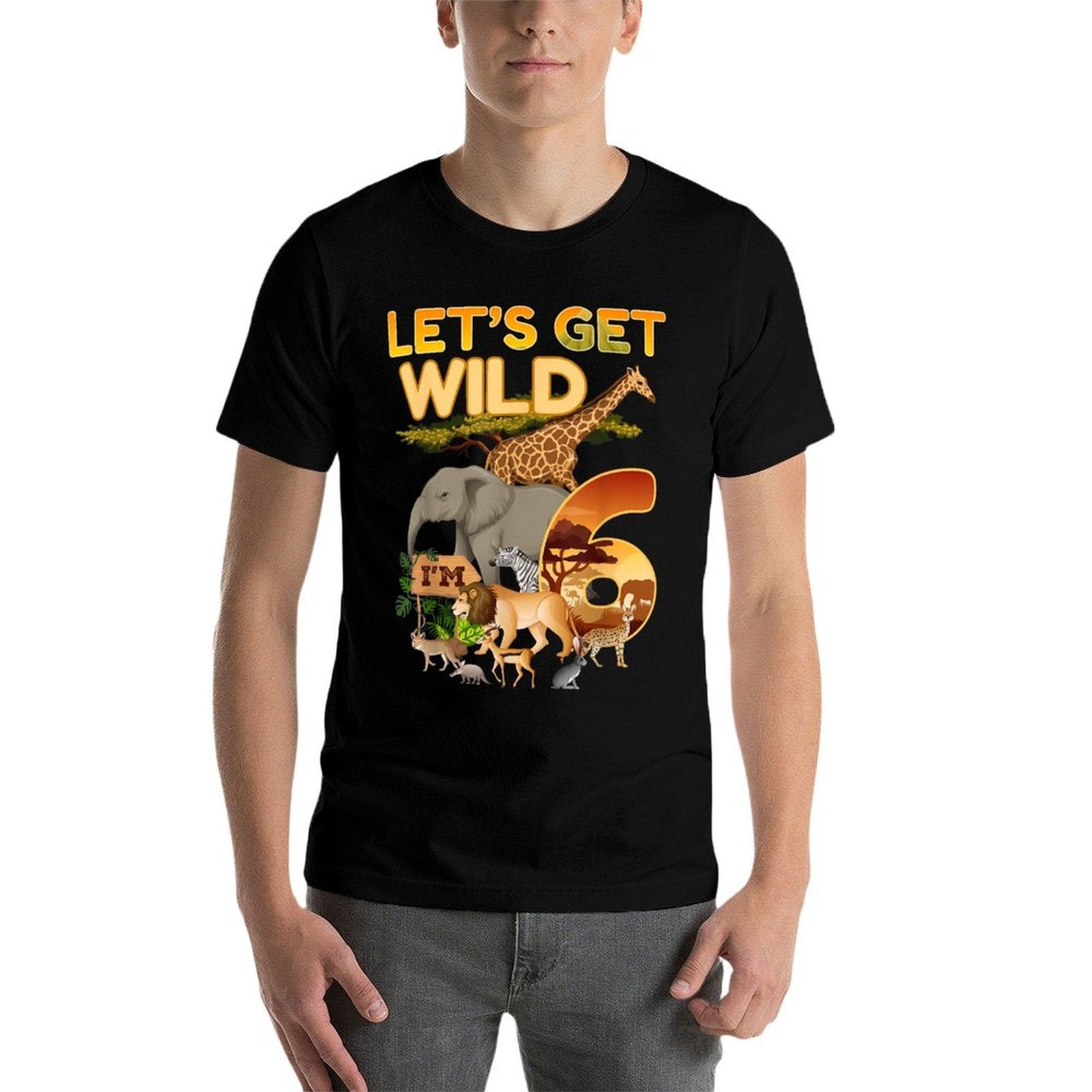 6th Birthday Zoo Safari Jungle Animal 6 Year Old Funny B-Day  Ribbed Collar T-Shirt