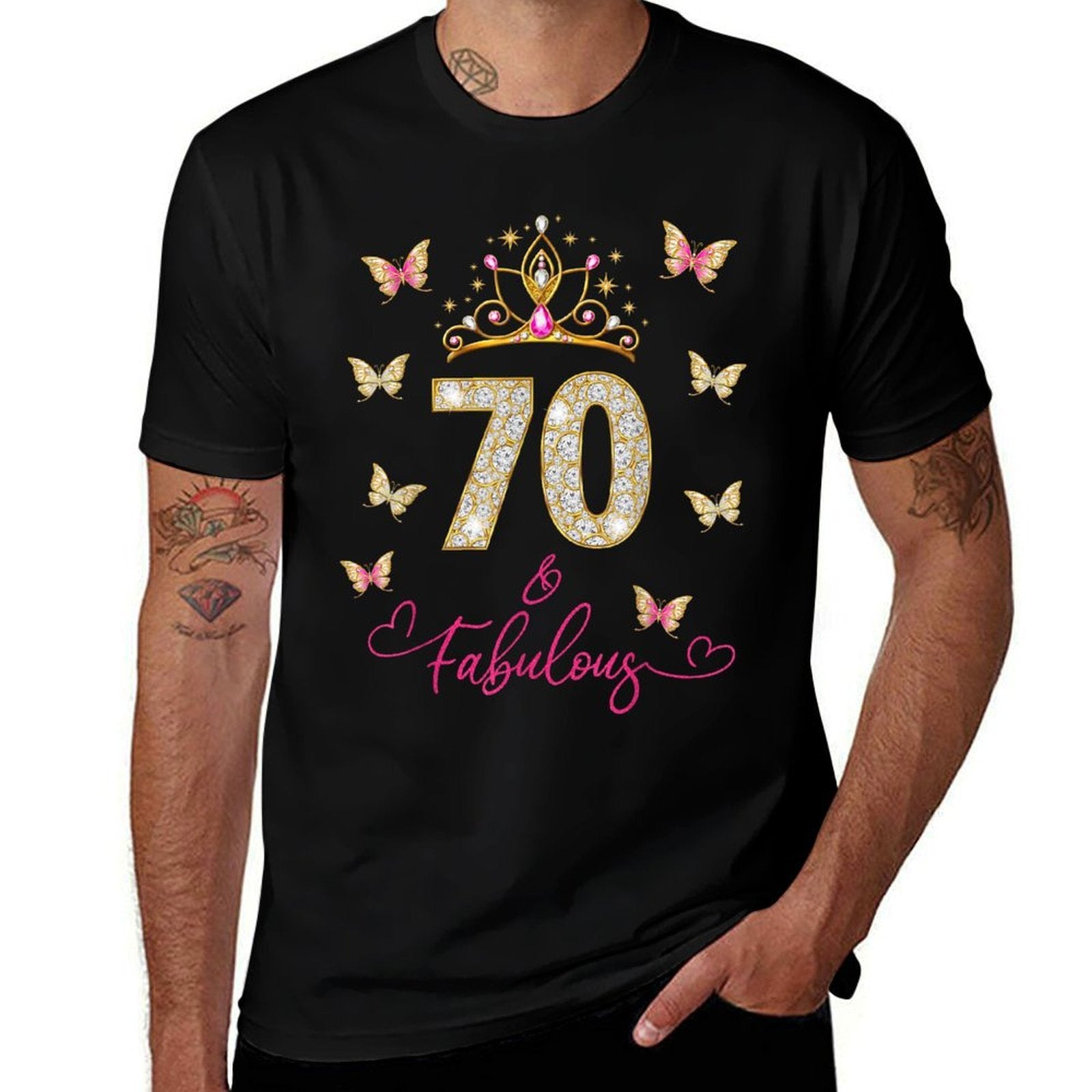 70 And Fabulous, 70 Years Old Women, 70th Birthday  Heathered Texture T-Shirt