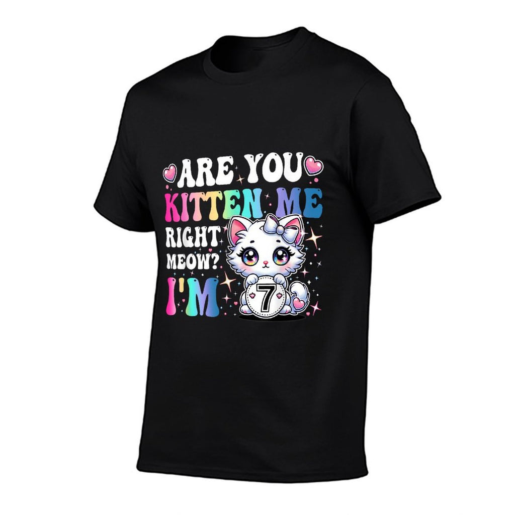Are You Kitten Me Right Meow Anime 7th Birthday Cat Kitten  Heathered Texture T-Shirt