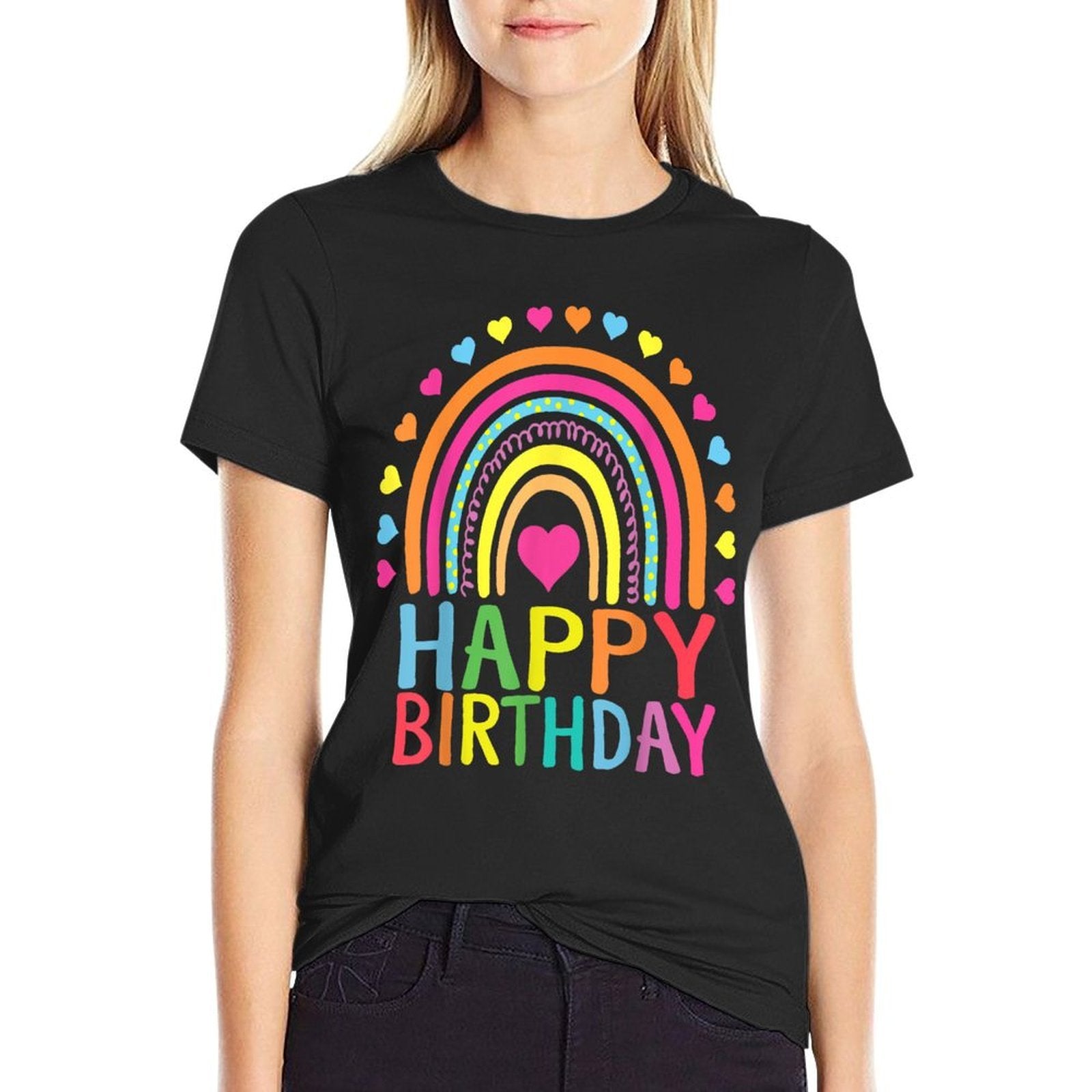 Happy Birthday for Womenns Girls Kids Gift Rainbow  Vintage-inspired T-Shirt