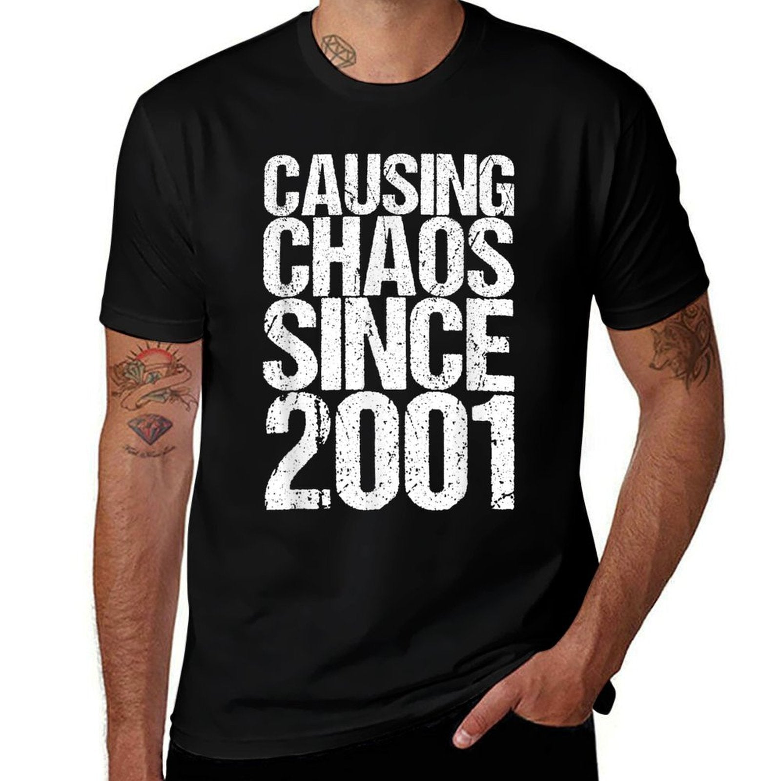 20 Years Old 2001 Causing Chaos Funny 20th Birthday  High-quality Stitching T-Shirt