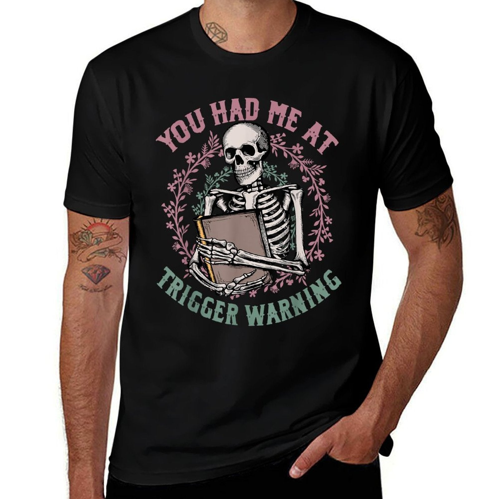 Dark Romance Had Me at Trigger Warning Skeleton Smutt Book  Soft T-Shirt