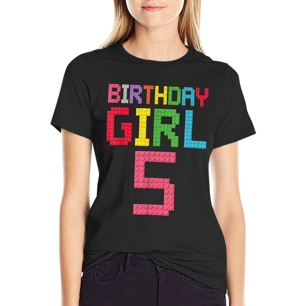 5th Birthday Girl Master Builder 5 Years Old Block Building  Vintage-inspired T-Shirt