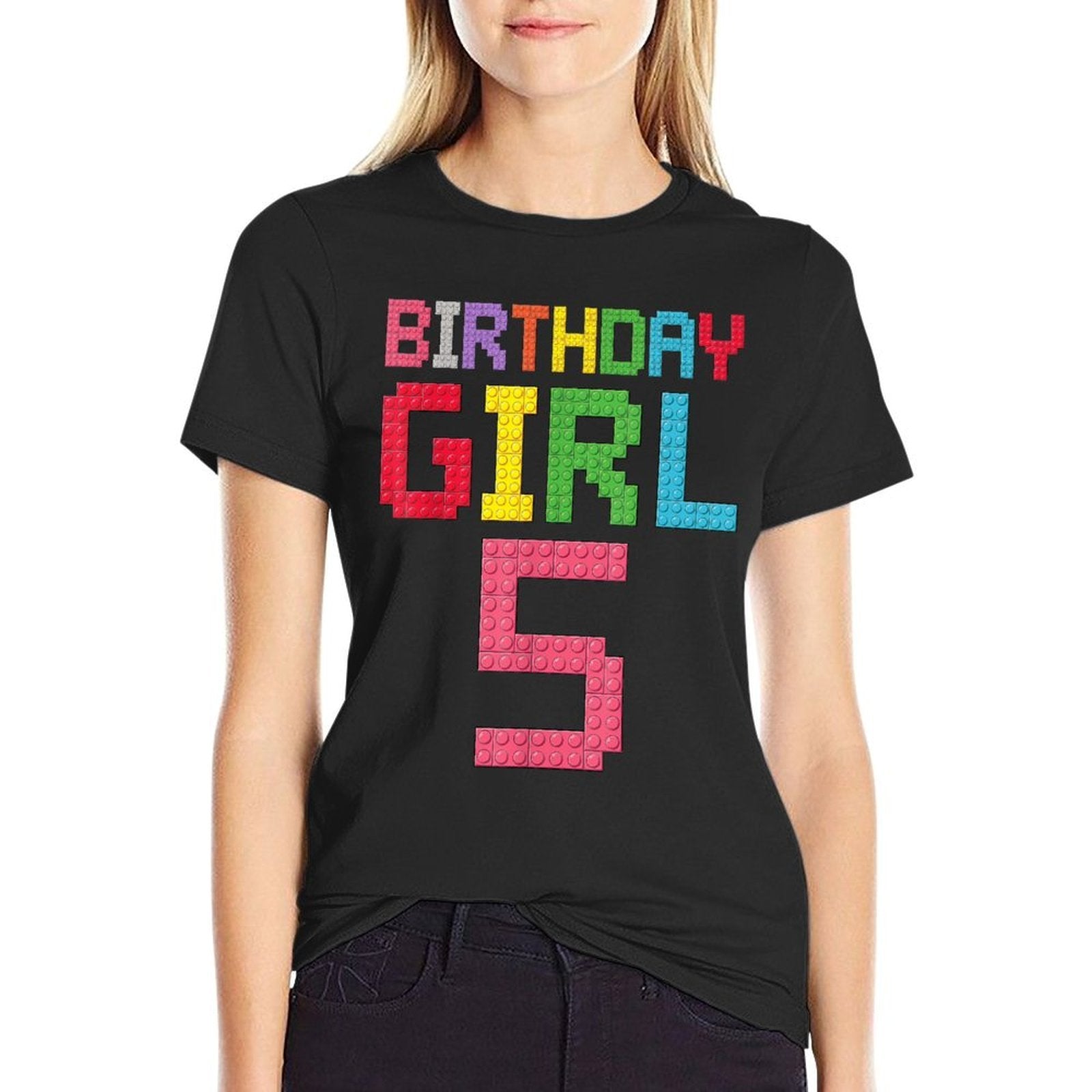 5th Birthday Girl Master Builder 5 Years Old Block Building  Vintage-inspired T-Shirt