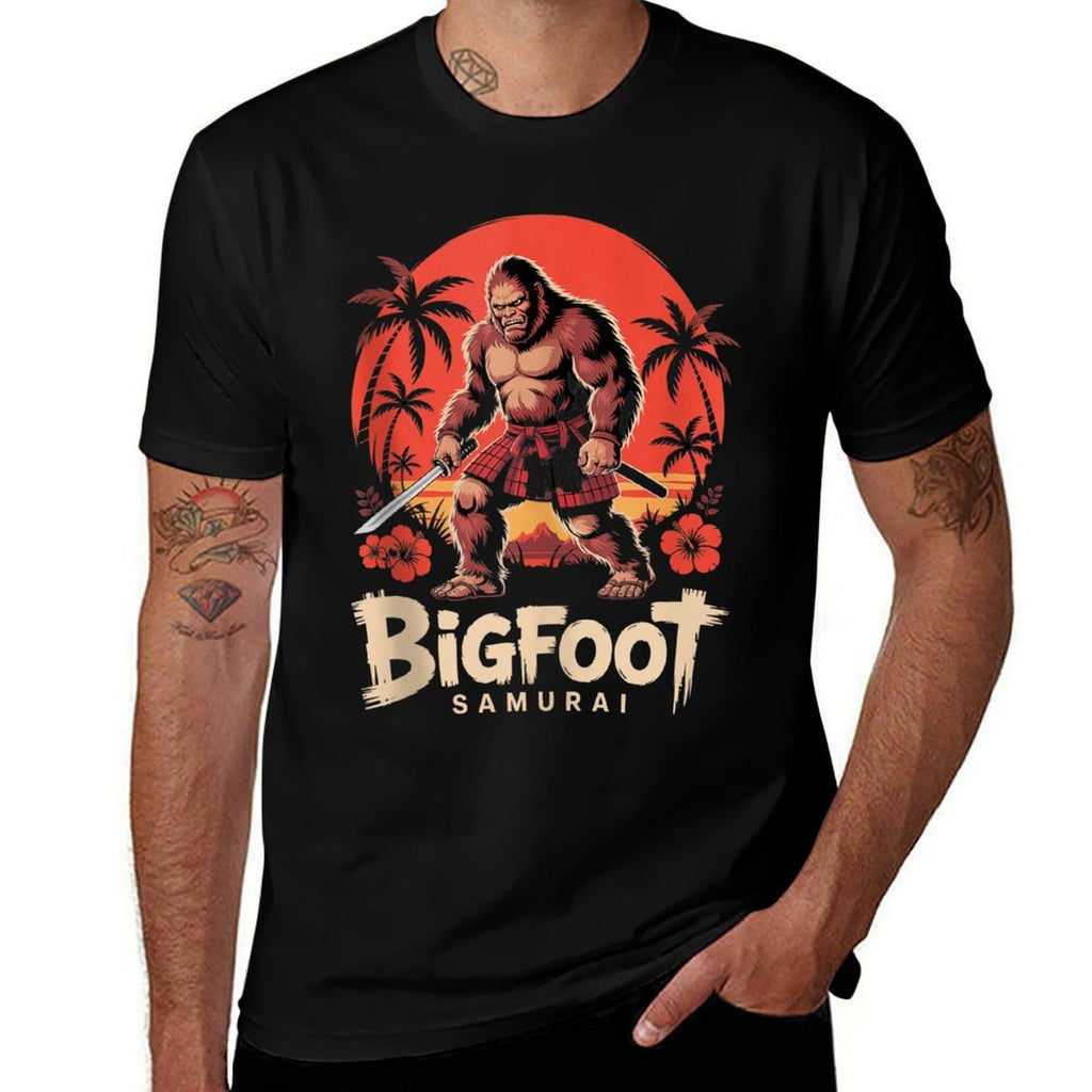 Samurai Bigfoot Ukiyo-e Art Japanese Vintage Graphic Funny  Rolled Sleeves T-Shirt