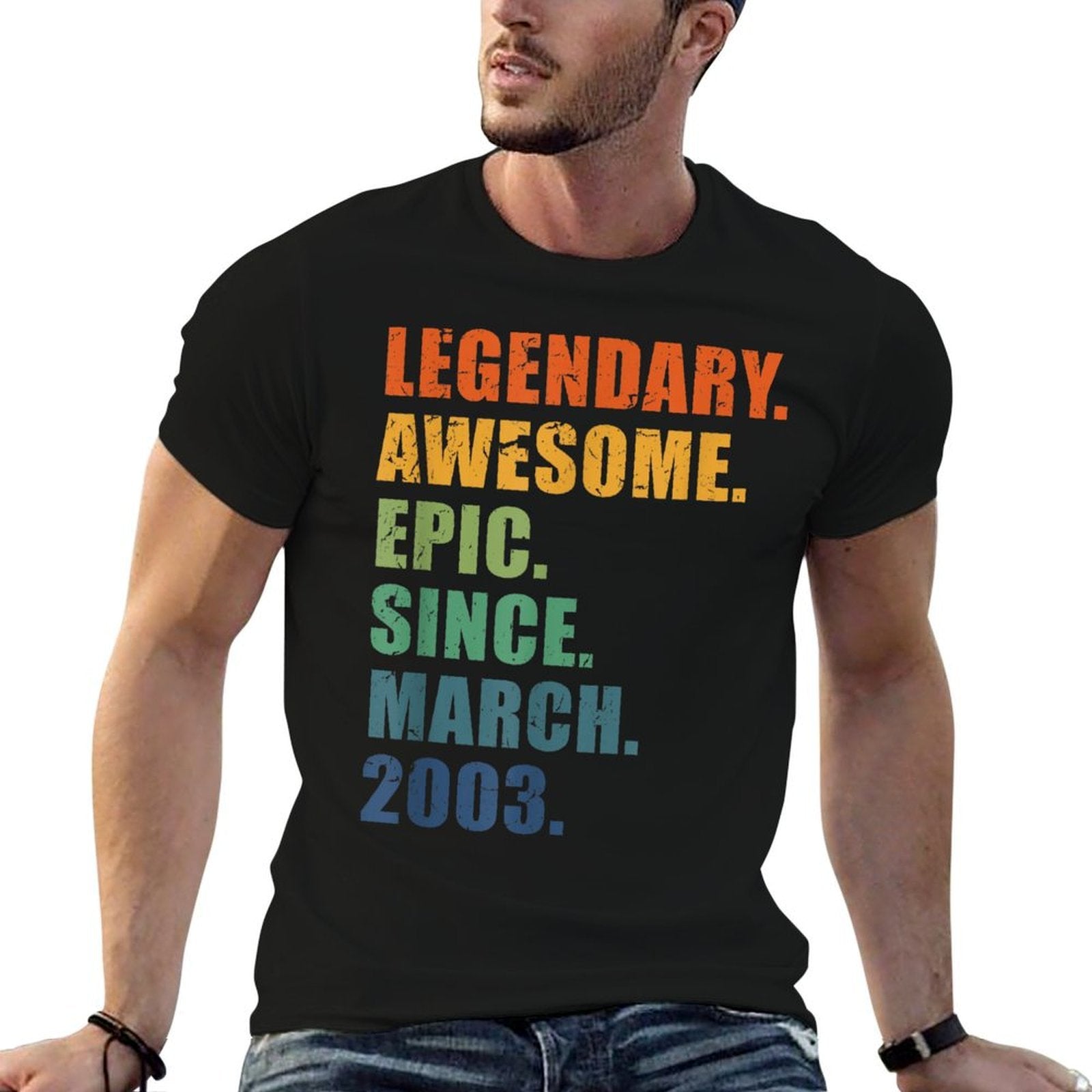 2003 March For Men Women 21 Year Anniversary 21st Birthday  Fade-proof Color T-Shirt