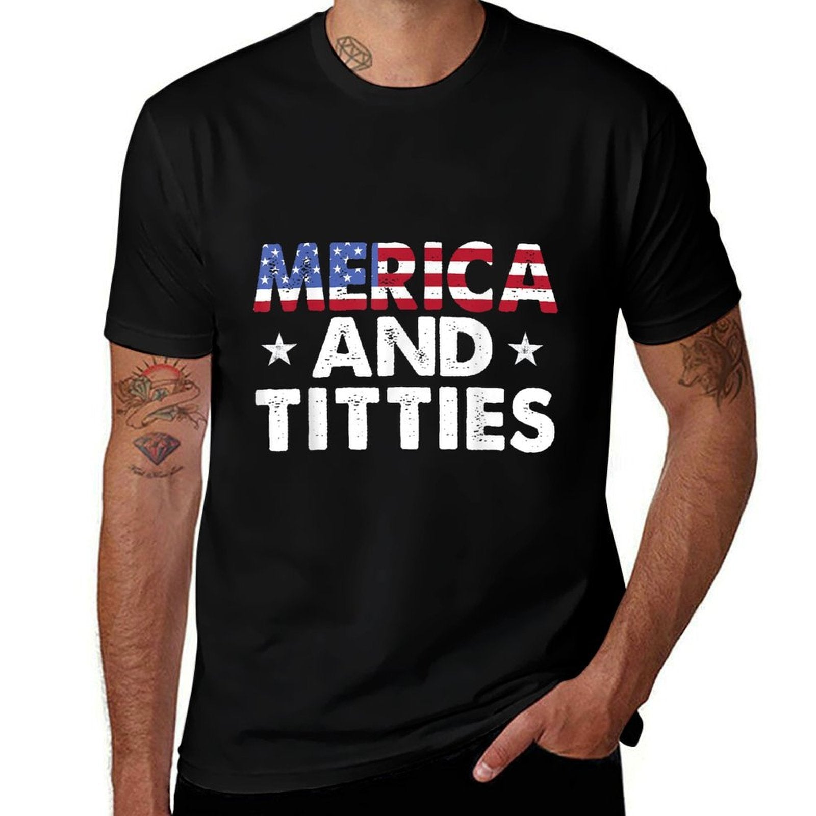 America And Titties 4th of July Funny America  Soft T-Shirt