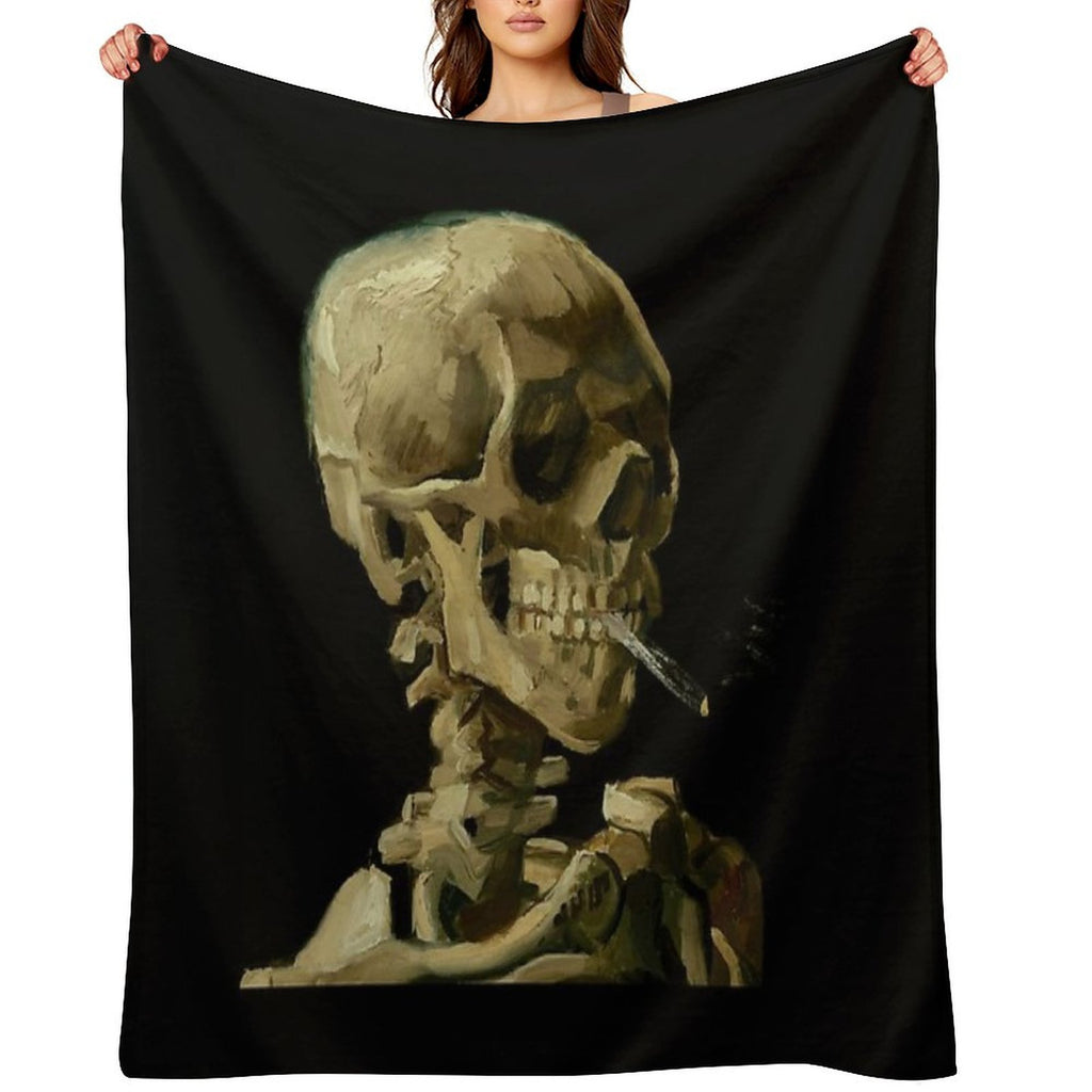 Vincent Van Gogh - Skull of A Skeleton with Burning Cigarette Multi-functional Throw Blanket