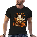 Vintage Ghost Book Reading Pumpkin Gothic Halloween Teachers  Classic T-Shirt