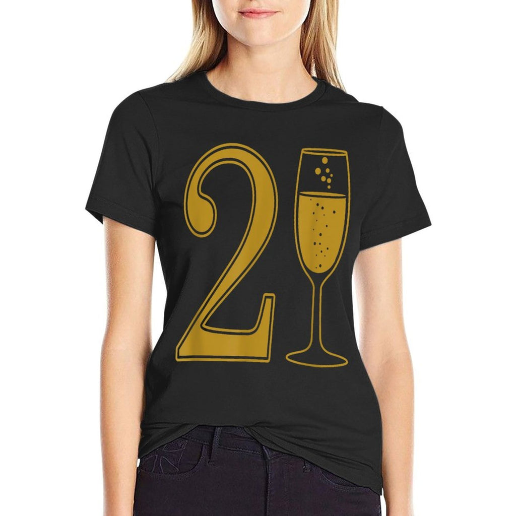 21st Birthday 21 Years Old Chamagne Word Art  Ribbed Collar T-Shirt