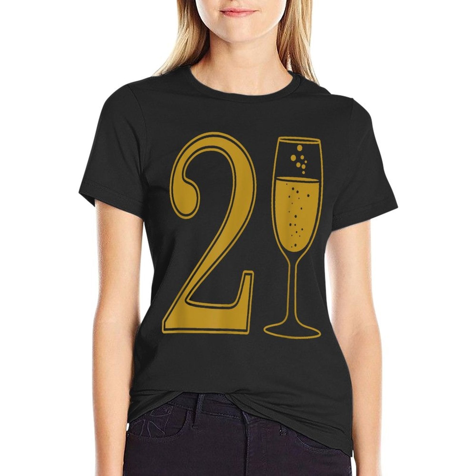 21st Birthday 21 Years Old Chamagne Word Art  Ribbed Collar T-Shirt