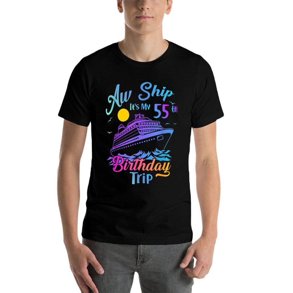 Aw Ship Its My 55th Birthday Trip Cruise Vacation Party  Ribbed Collar T-Shirt