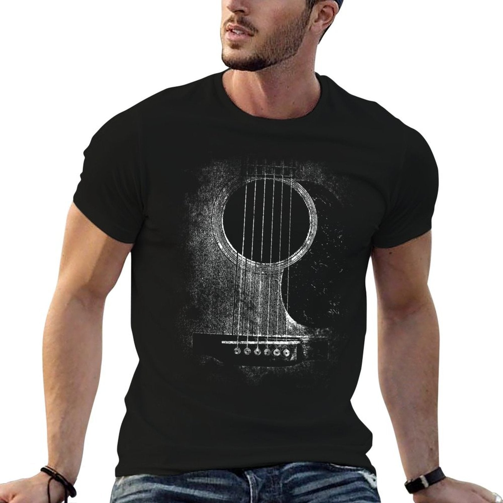 Acoustic Guitar Six String Classic Rock  Roll  Slim-fit Cut T-Shirt