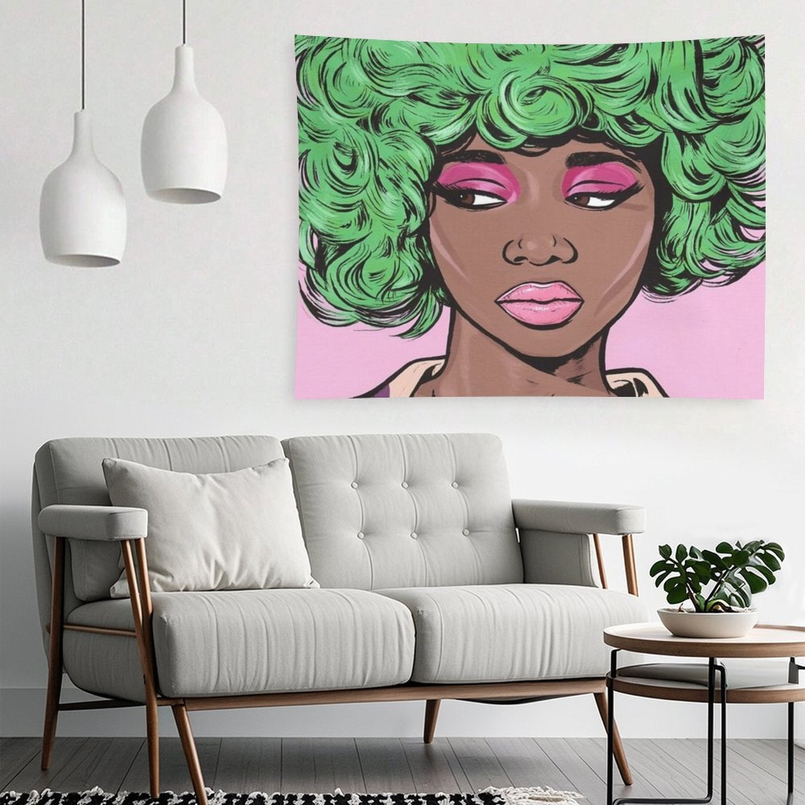 Green Haired Kawaii Comic Girl Tapestry