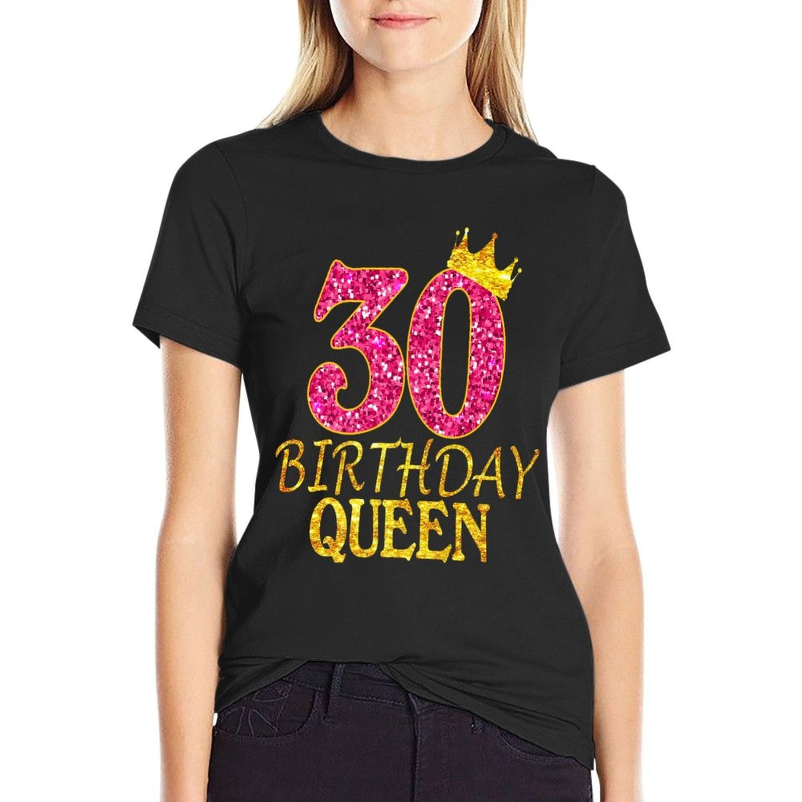 30 Years Old Birthday Queen Girl 30th Birthday Pink Premium  Ribbed Collar T-Shirt
