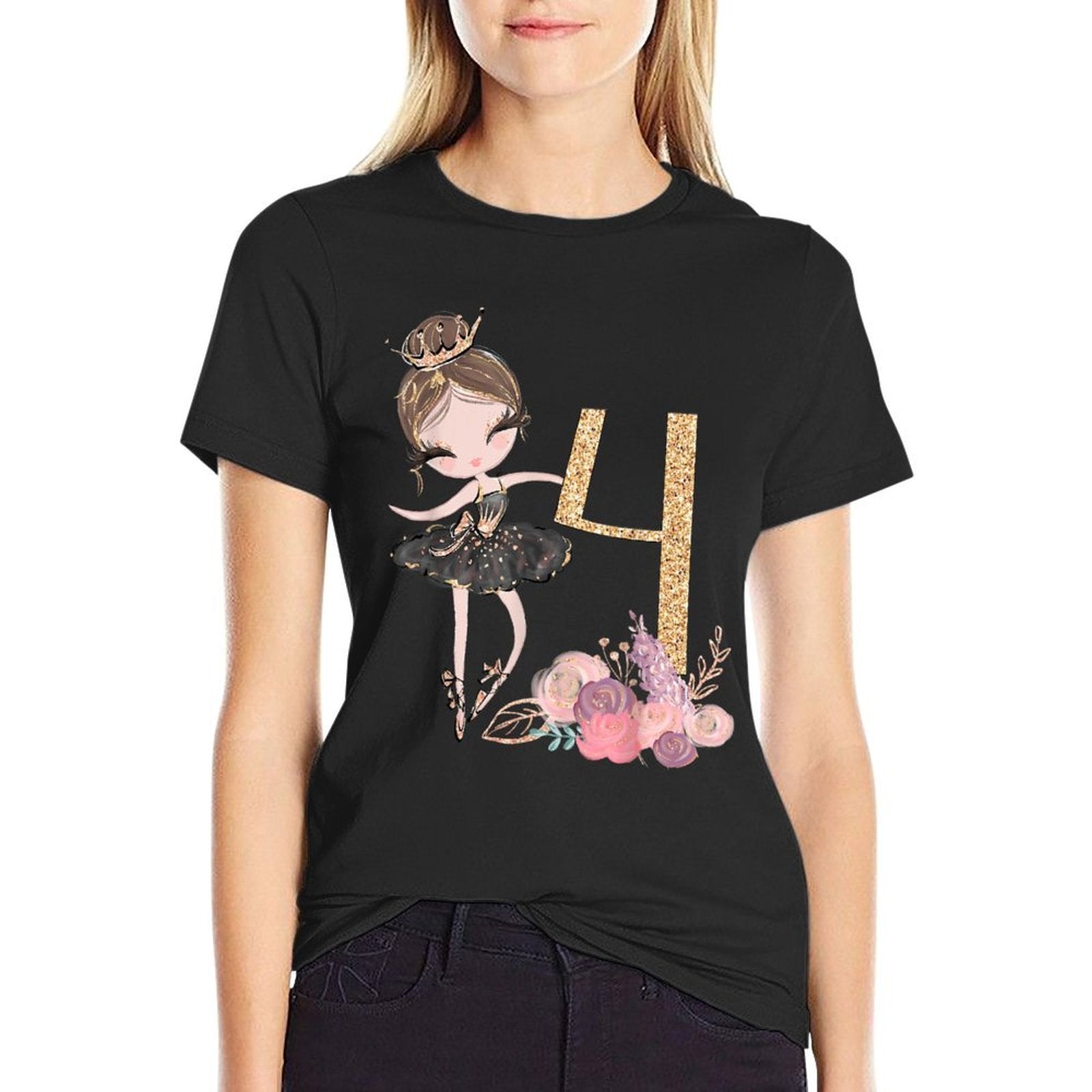 4th Birthday Party Ballerina Dancer Ballet Tutu Girls Four Comfortable T-Shirt