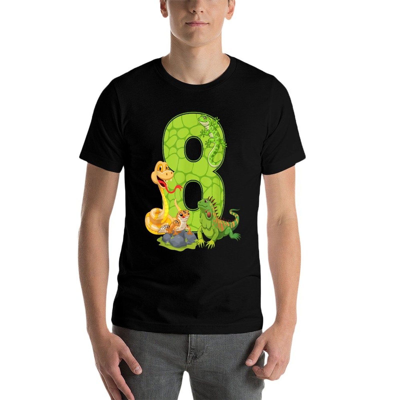 8th Birthday Snake Lizard Reptile 8 Year Old Birthday Party  Heathered Texture T-Shirt