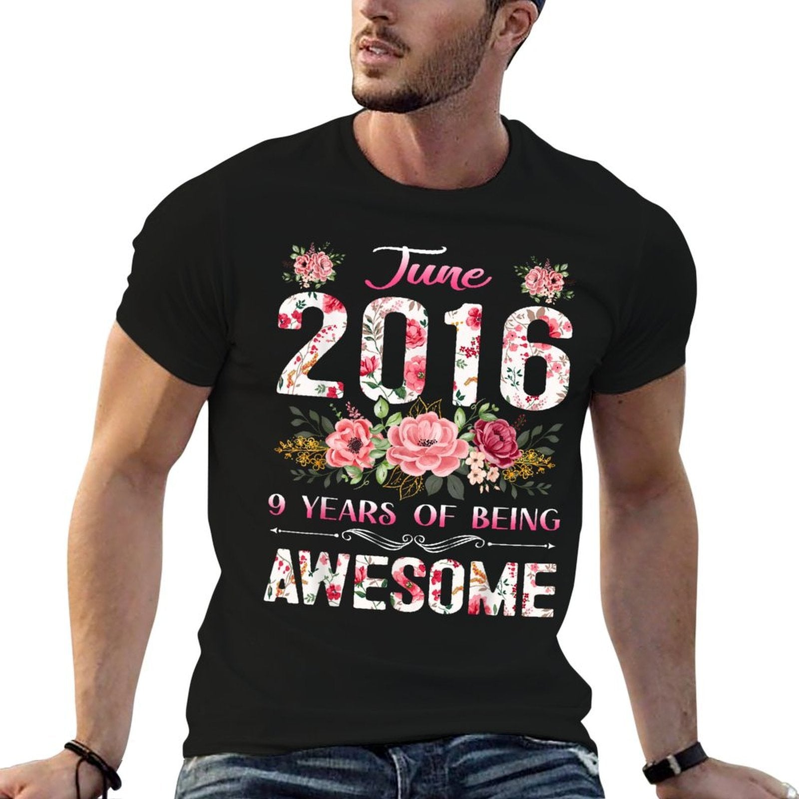 9 Year Old Floral June 2016 9th Birthday Girl Apparel  Classic T-Shirt