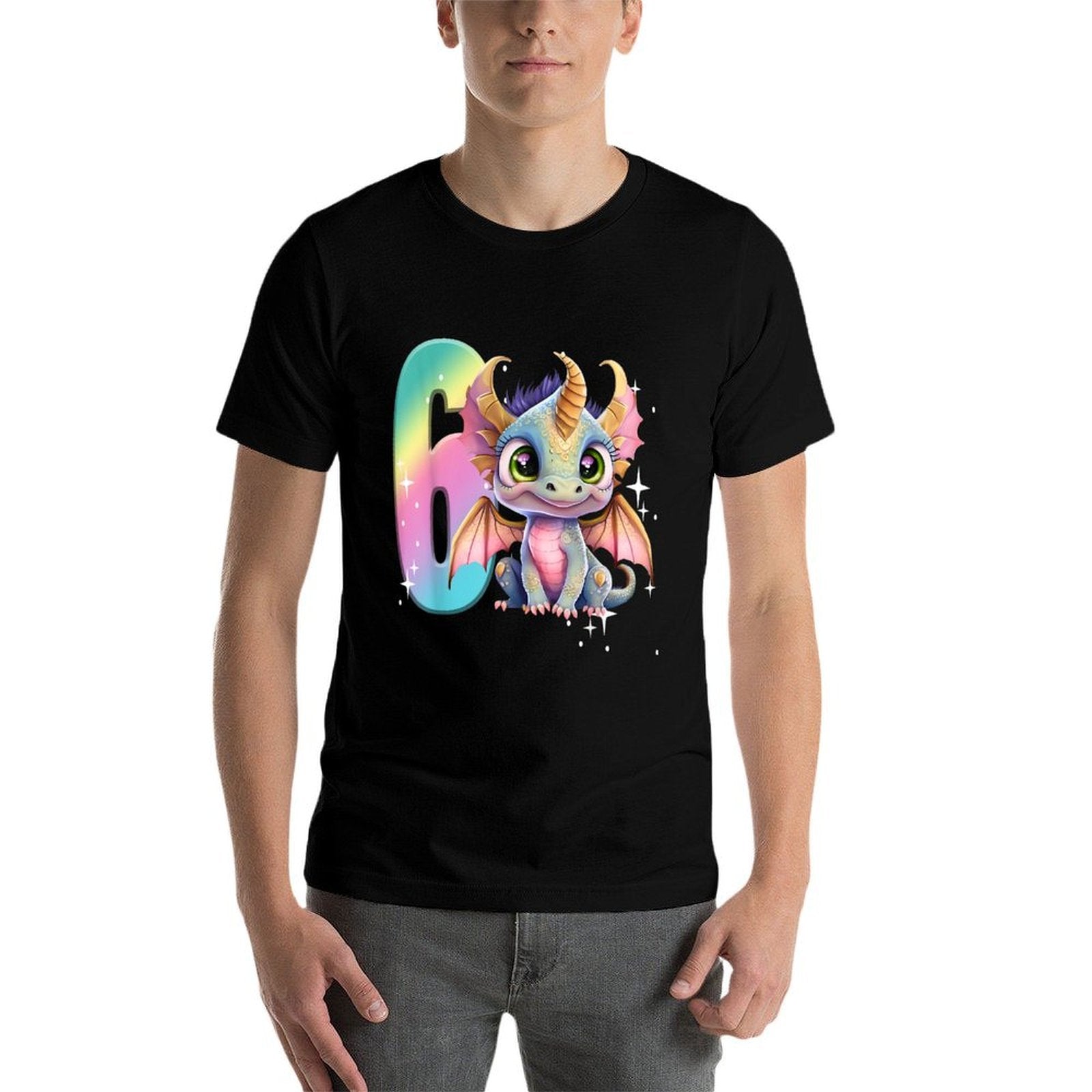 6th Birthday Dragon Party Rainbow Girl Dragon Cute Six  Slim-fit Cut T-Shirt