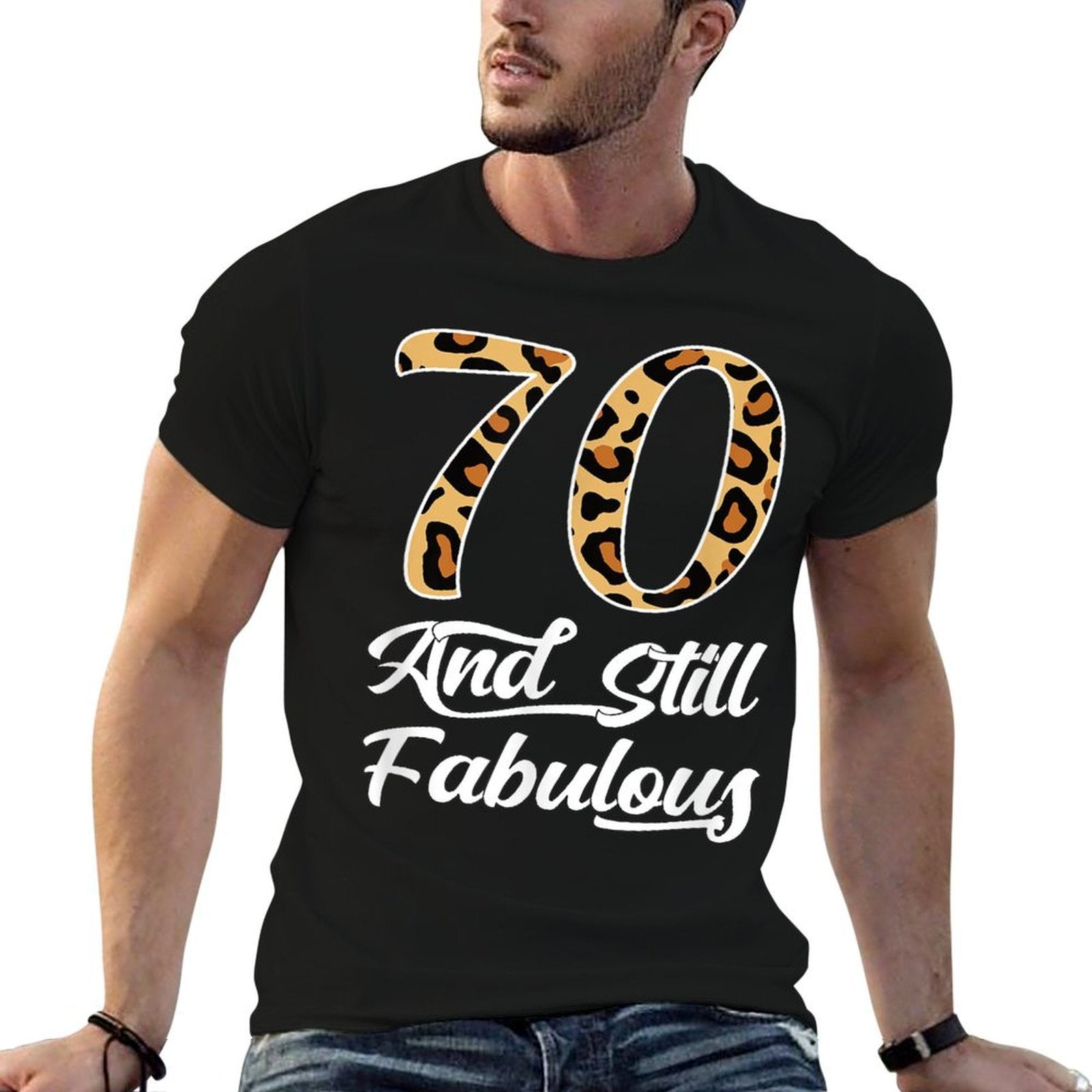 70 & Fabulous Leopard Print Cool Women’s 70th Birthday  Moisture-wicking T-Shirt