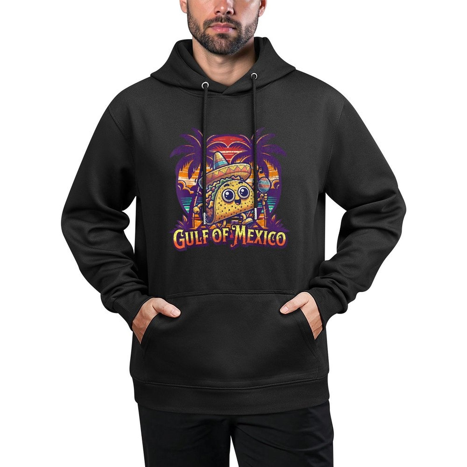 Gulf of Mexico with A Cute Mexican Cool Taco Illustration Layering Staple Hoodie