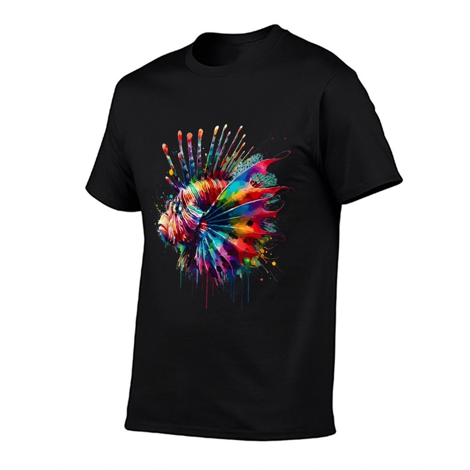 Colorful Splash Art Red Lionfish Lion Fish Butterfly Cod  High-quality Stitching T-Shirt