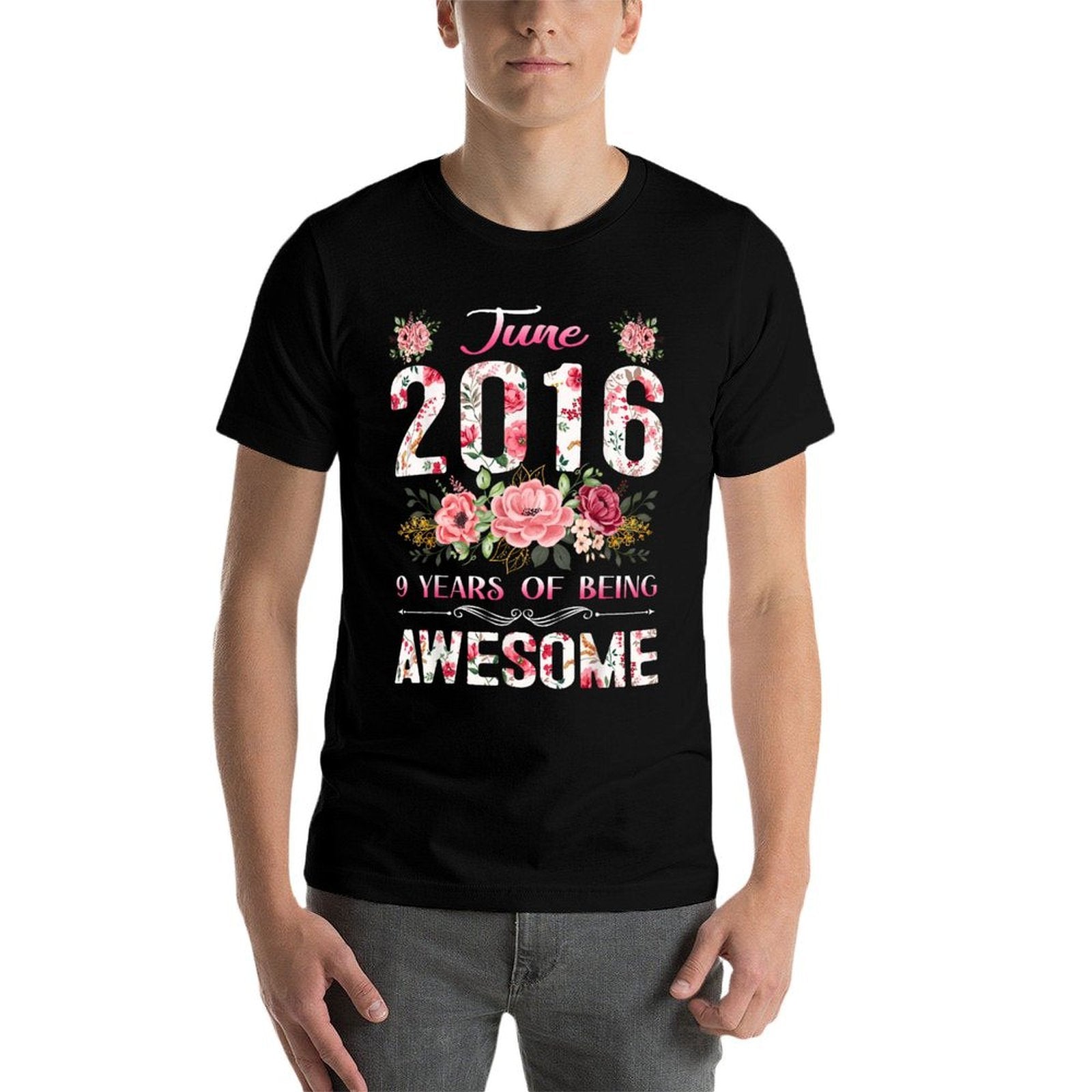 9 Year Old Floral June 2016 9th Birthday Girl Apparel  Classic T-Shirt