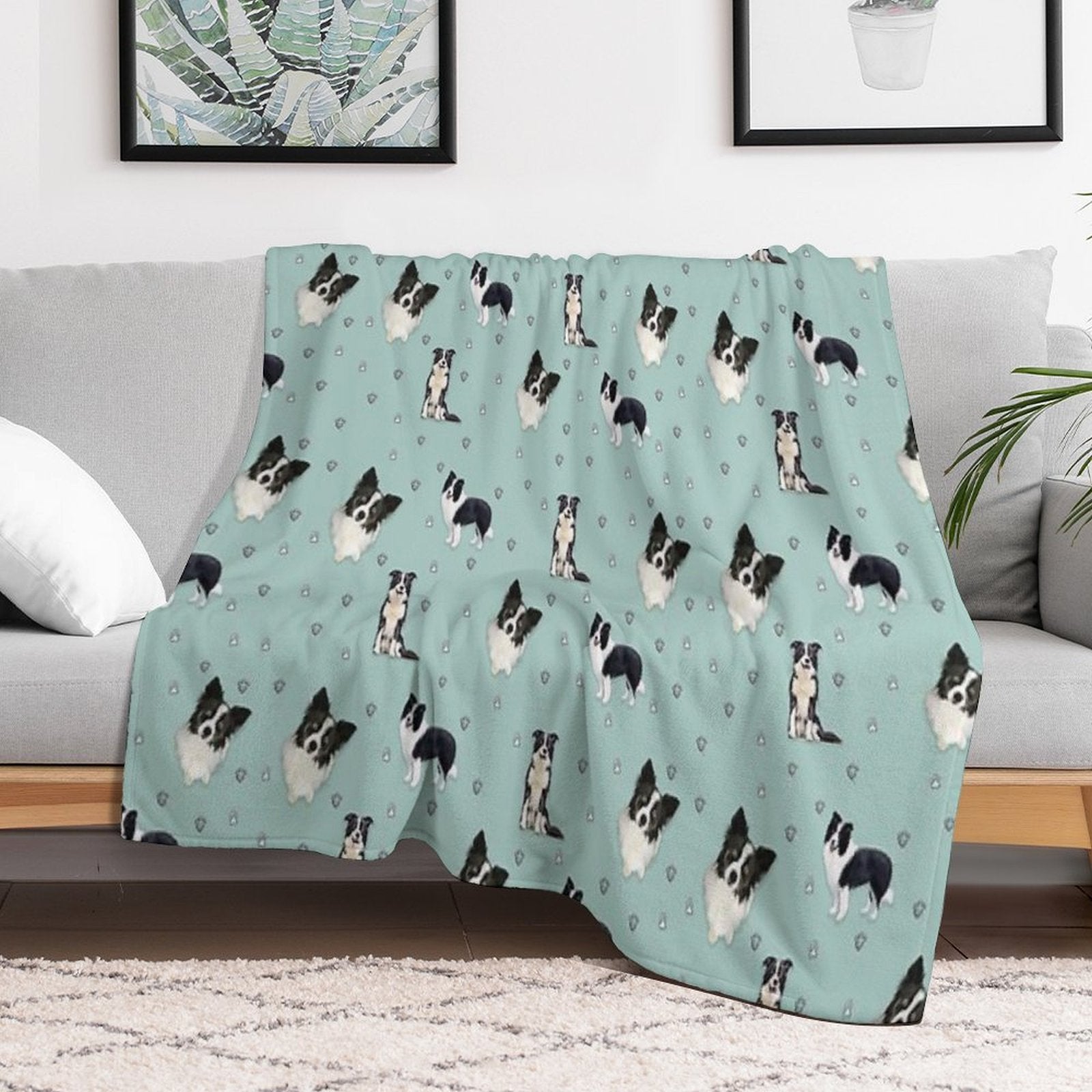 Collie Pattern Blue Painting Anti-pilling Throw Blanket