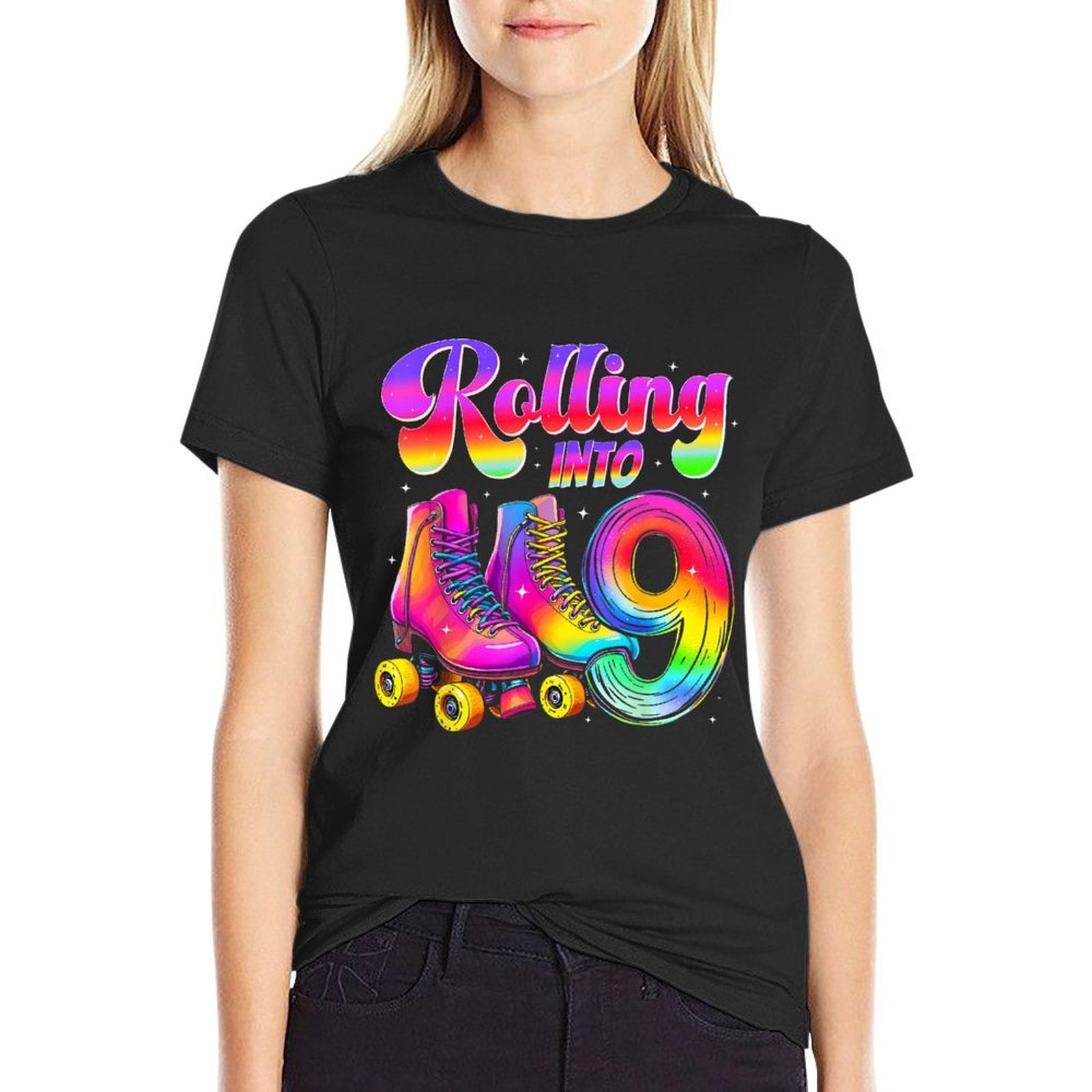 9th Birthday Girl Nine 9 Year Old Roller Skate Skating Party  Breathable T-Shirt