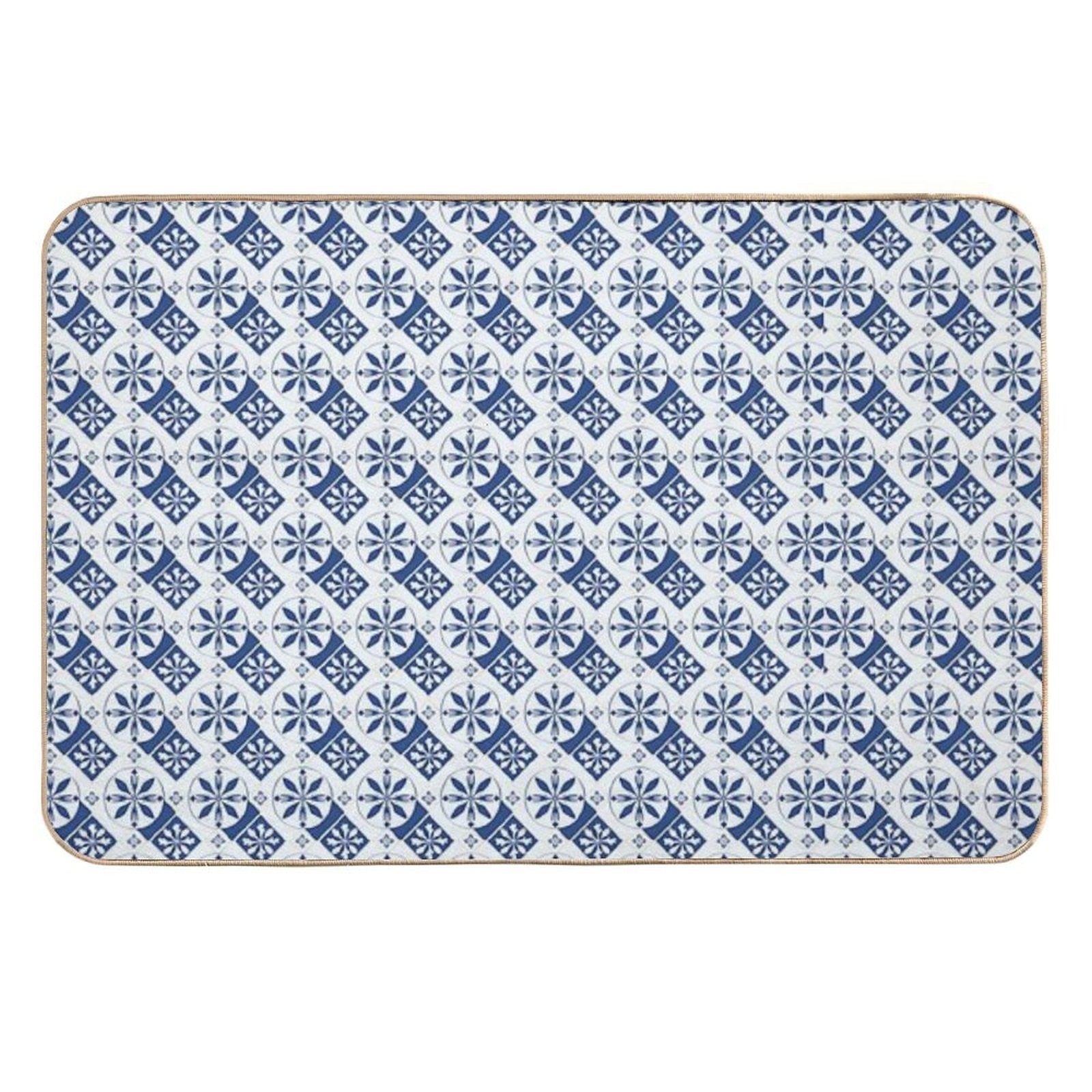 Blue Floral Portuguese Tile  Pet-Safe Bath Mat