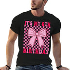 6th Coquette Themed Birthday Six Year Old Girl Bow  Trendy Pattern T-Shirt