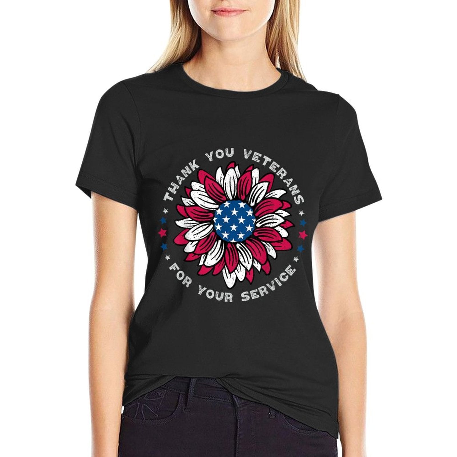 Thank You Veterans Sunflower, Military Veterans Day Tribute  Cotton T-Shirt