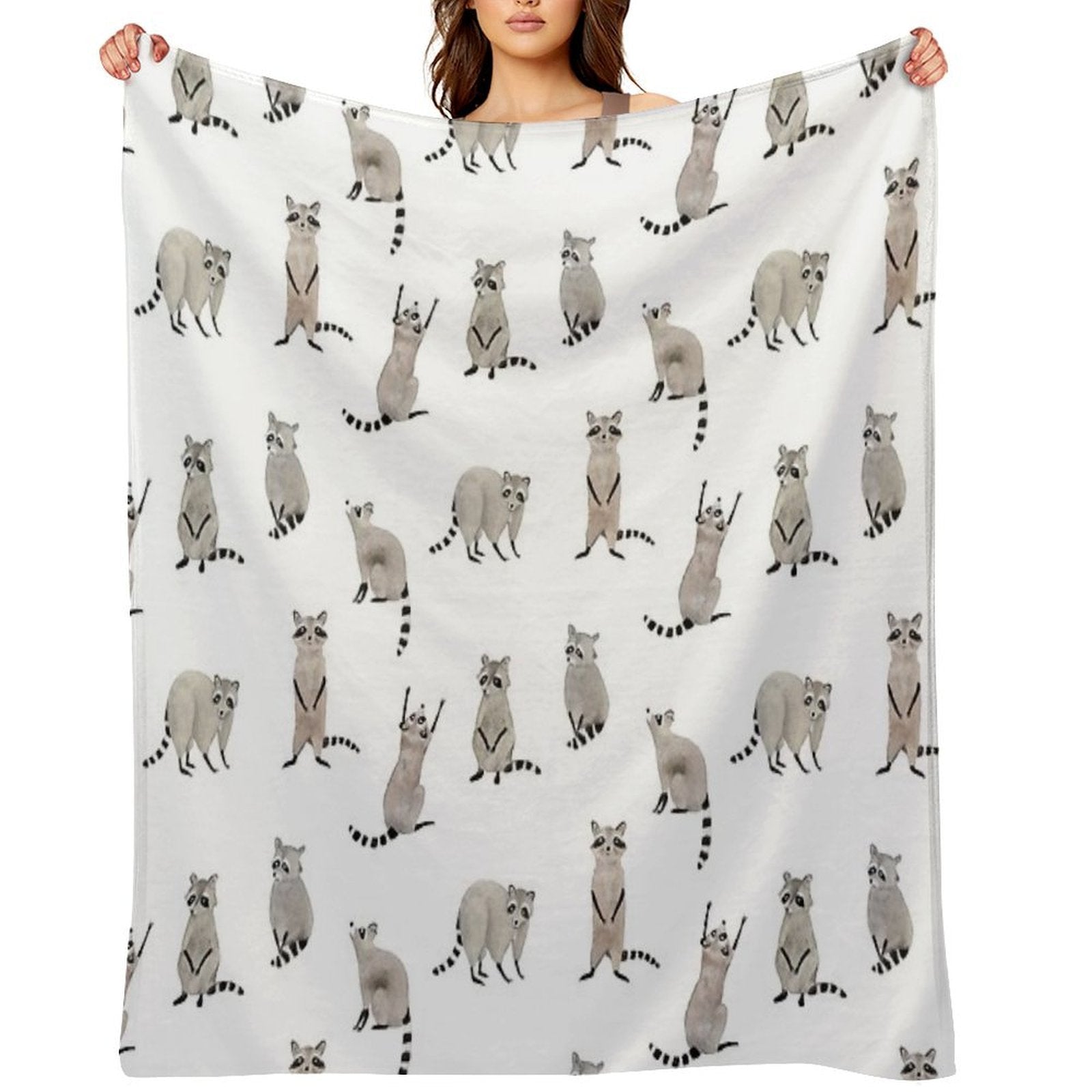 Raccoon Pattern Plush Throw Blanket
