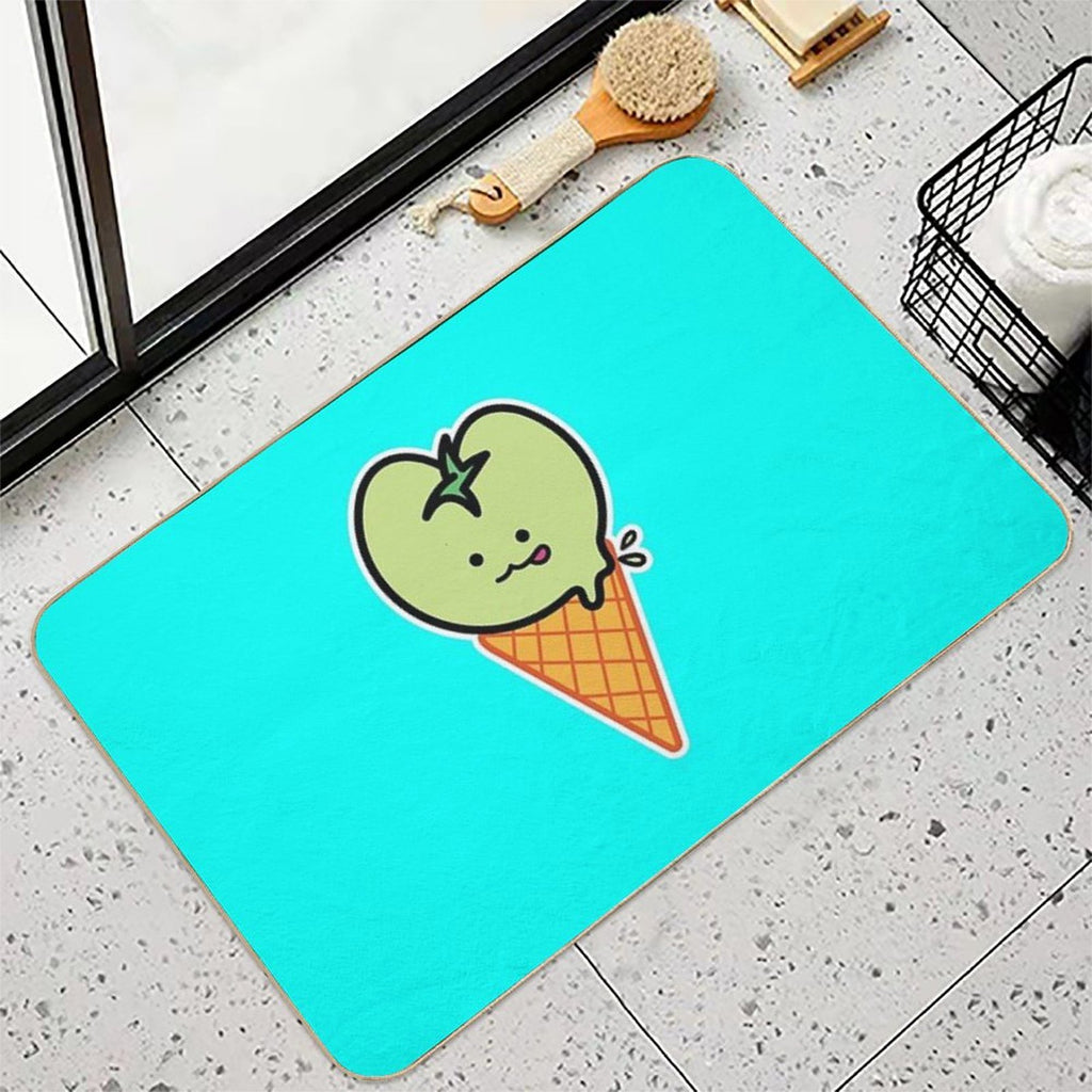 Kawaii Green Tomato Mascot No. 4  Rapid-Drying Bath Mat