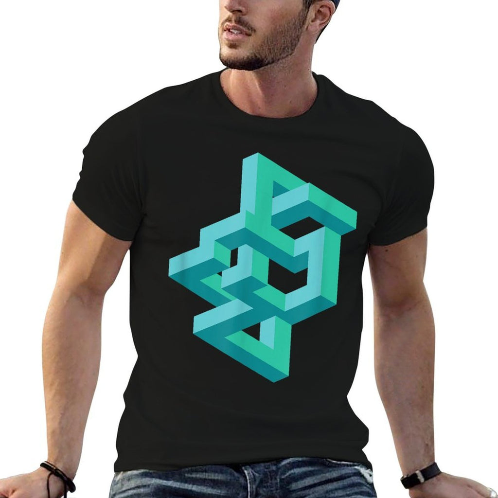 Artsy Modern Abstract Geometric Optical Illusion Men Women  Summer-ready Fabric T-Shirt