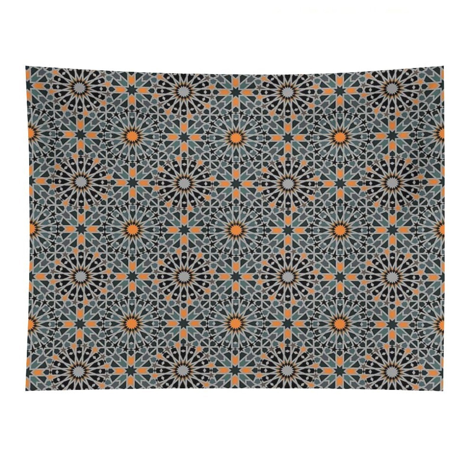 Celestial Illumination Orange Stars in Geometric Night Tapestry