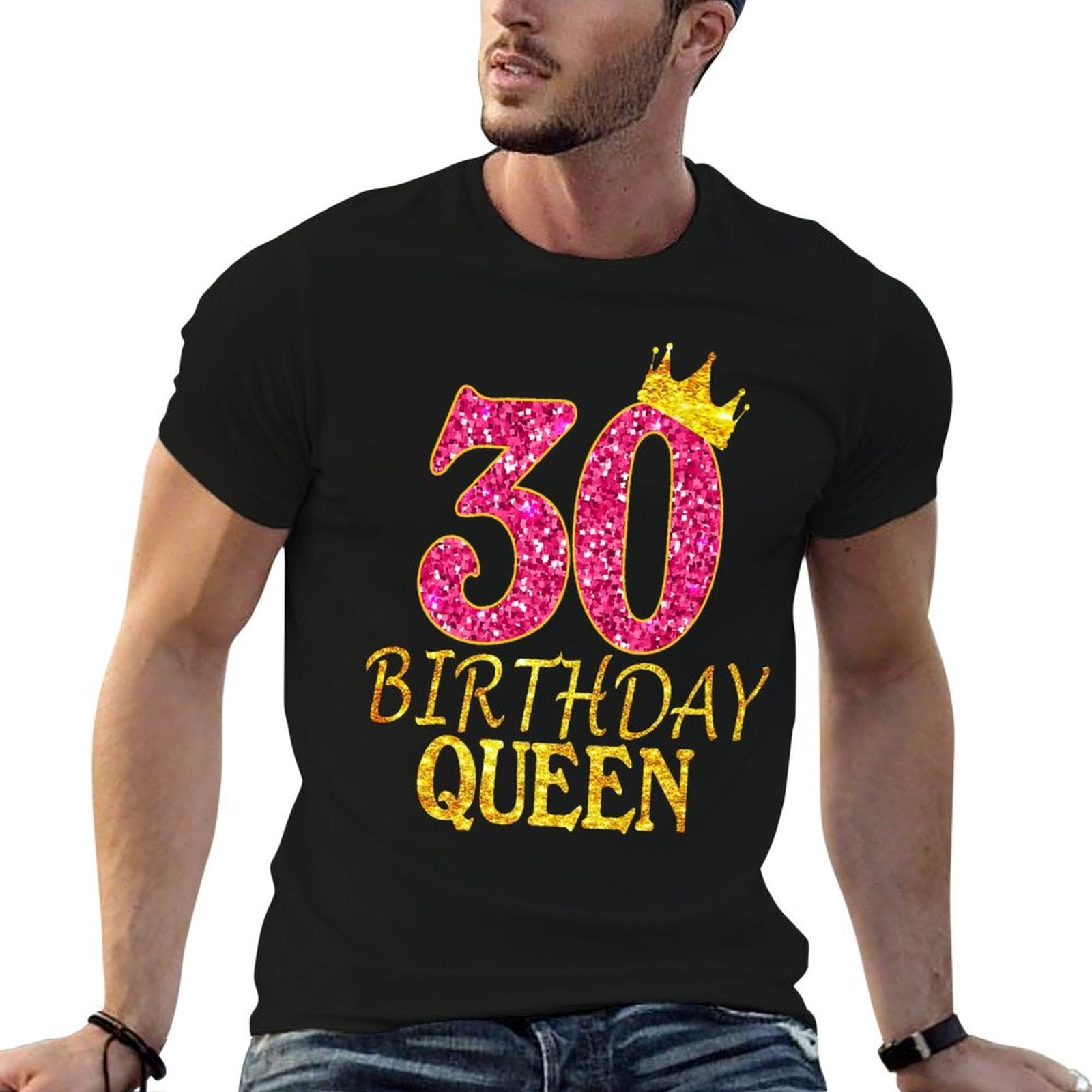 30 Years Old Birthday Queen Girl 30th Birthday Pink Premium  Ribbed Collar T-Shirt