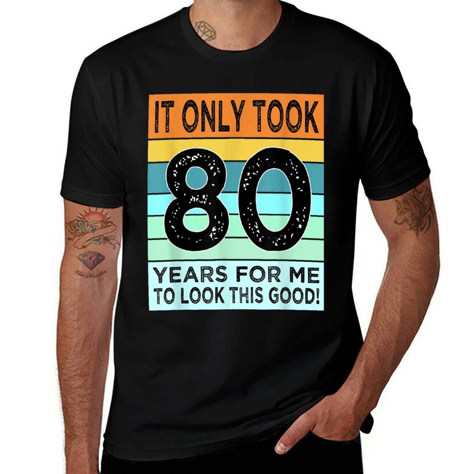 80th Birthday Tshirts For Men Women Turning 80 Years Old  Rolled Sleeves T-Shirt