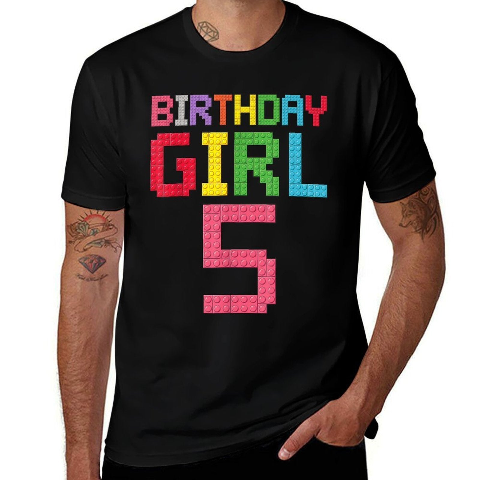 5th Birthday Girl Master Builder 5 Years Old Block Building  Vintage-inspired T-Shirt