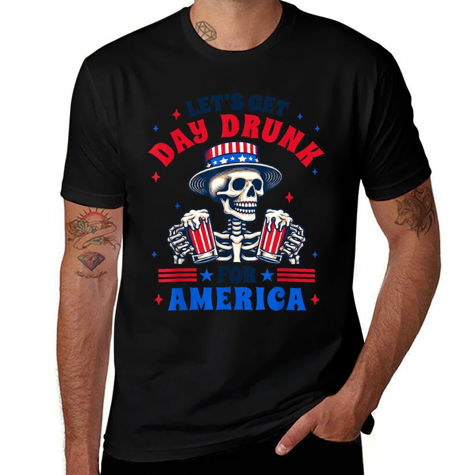 4th Of July Beer Drinking Lets Get Day A Drunk For America  Ribbed Collar T-Shirt