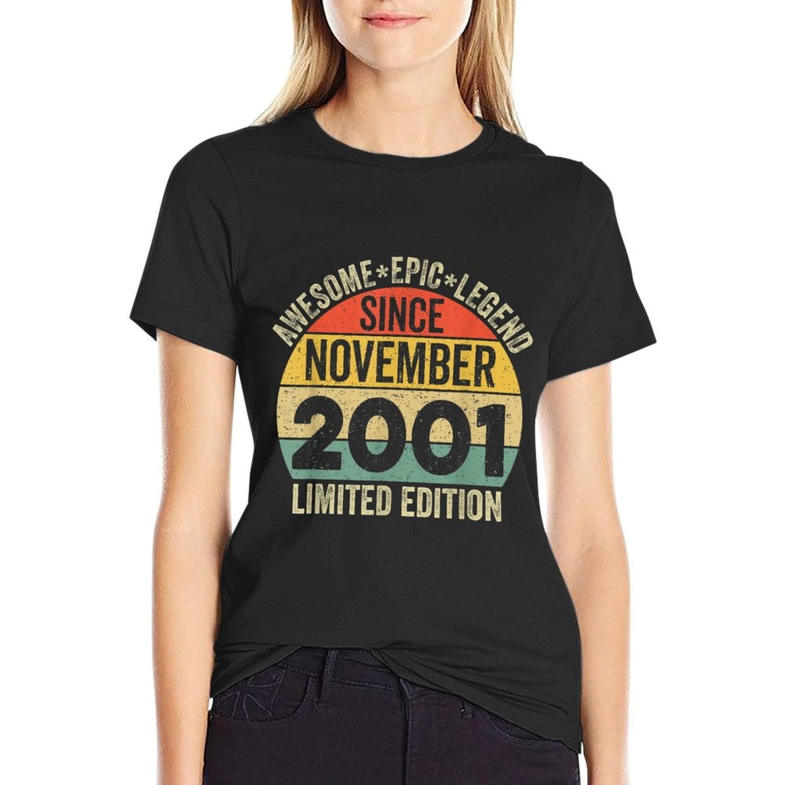 Awesome Legend Since November 2001 21 Year Old 21st Birthday  Ribbed Collar T-Shirt