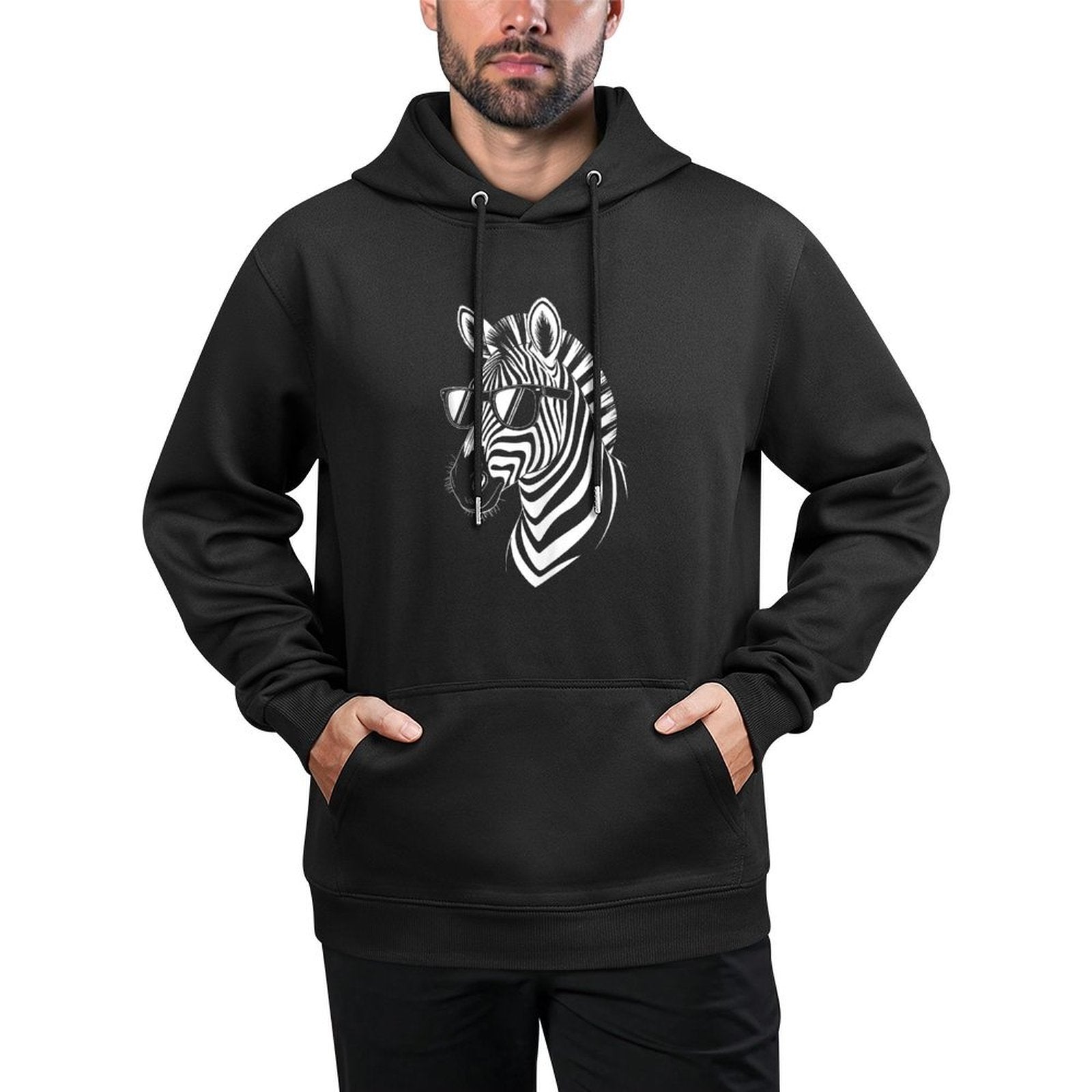 Zebra With Sunglasses Funny Zebra Medium-Weight Fabric Hoodie