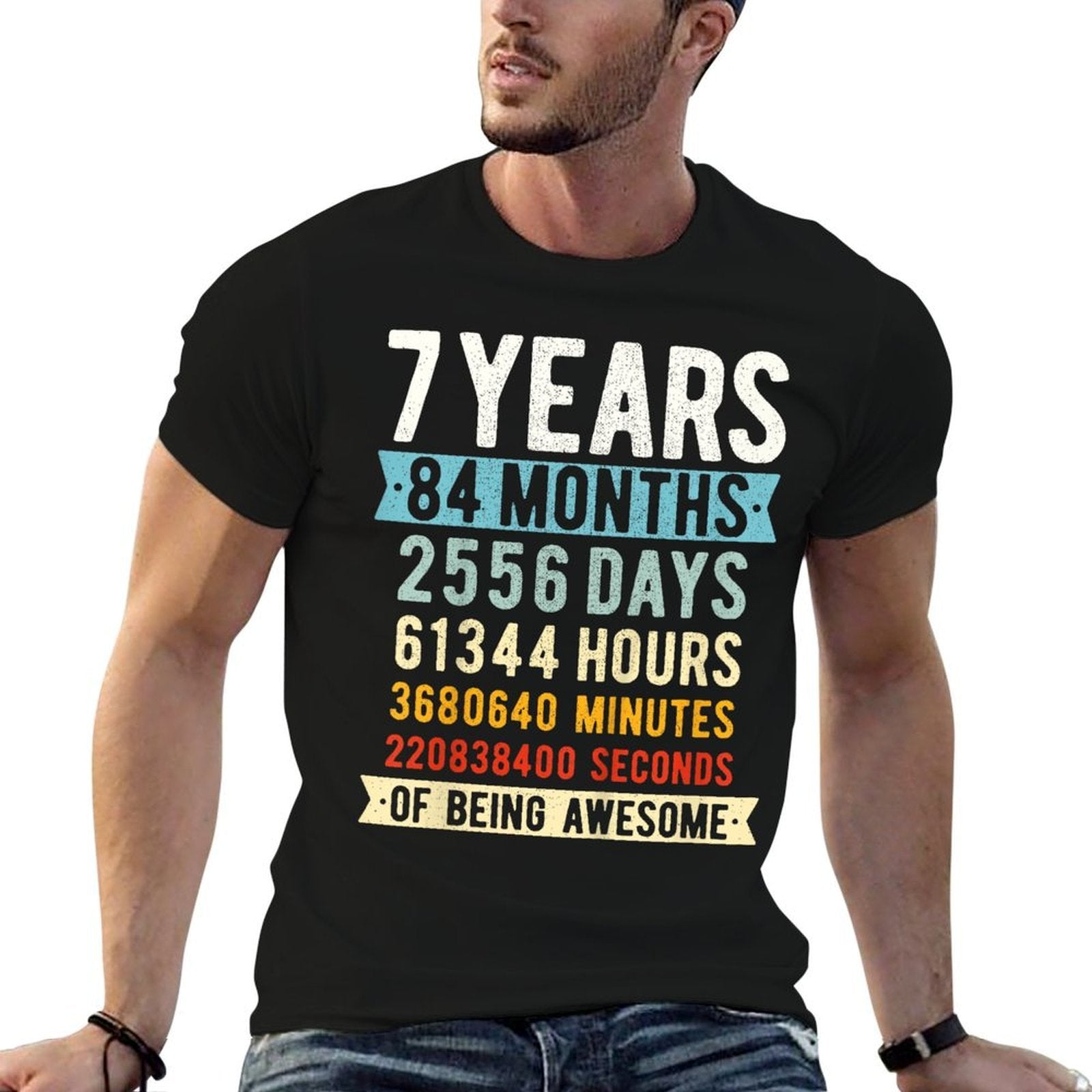 7th Birthday 7 Years Old Vintage Retro 84 Months  Graphic-printed T-Shirt