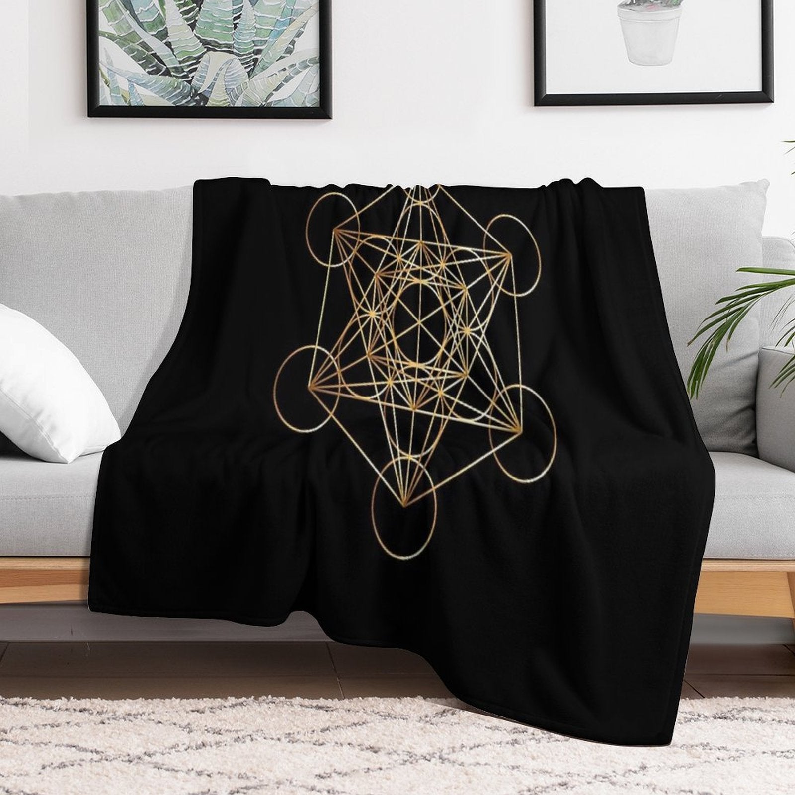 Metatron's Cube Golden Line Versatility Throw Blanket